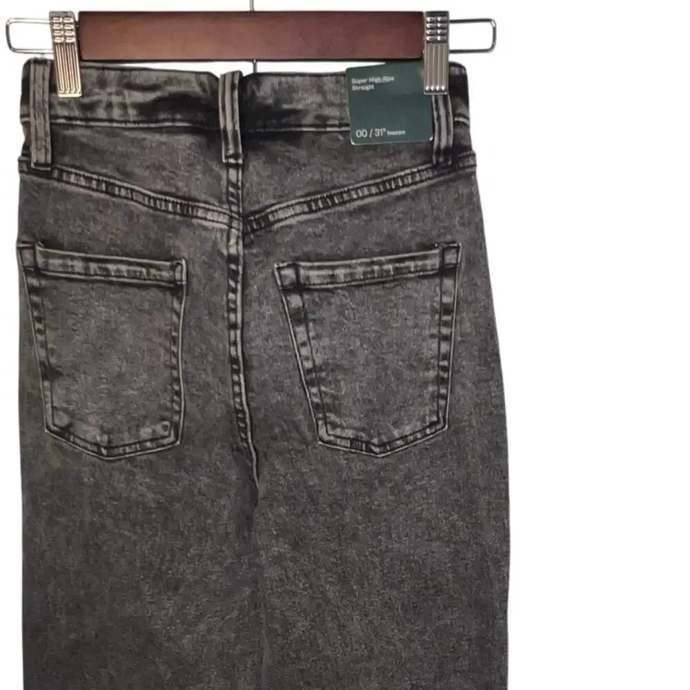 Wild Fable Women’s‎ 00, Super High Rise Straight Black Acid Wash Button Fly NEW